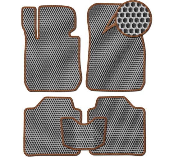 Ковры в салон автомобиля Eva Smart chery tiggo 2 pro 2021 - эва сота серые c коричневой окантовкой 3745-B1A6-S 1