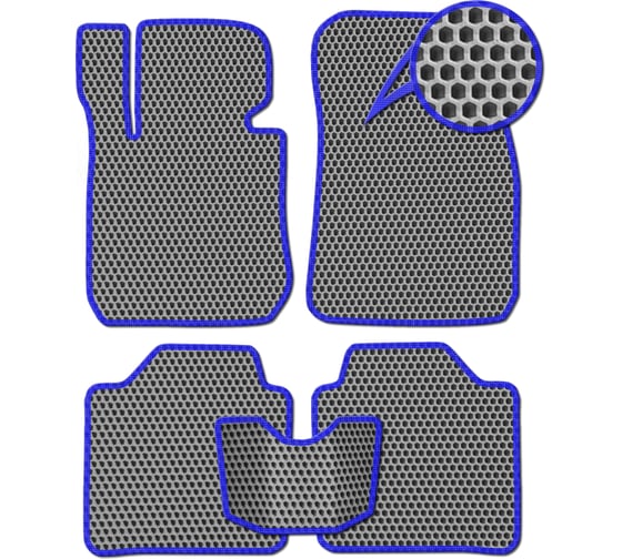 Ковры в салон автомобиля Eva Smart chery tiggo 2 pro 2021 - эва сота серые c синей окантовкой 3745-B1B2-S 1