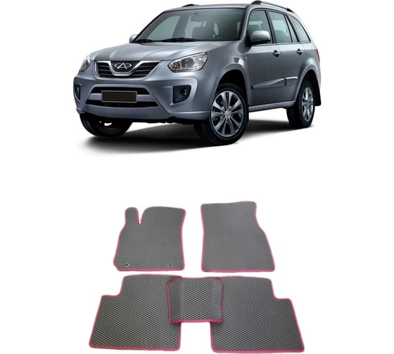 Ковры в салон автомобиля Eva Smart chery tiggo 3 2014 - 2020 эва сота чёрные c бежевой окантовкой 2482-B5A1-S 1