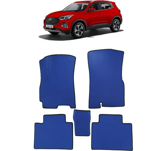 Ковры в салон автомобиля Eva Smart chery tiggo 4 pro 2020 - эва сота серые c черной окантовкой 3938-B1B5-S