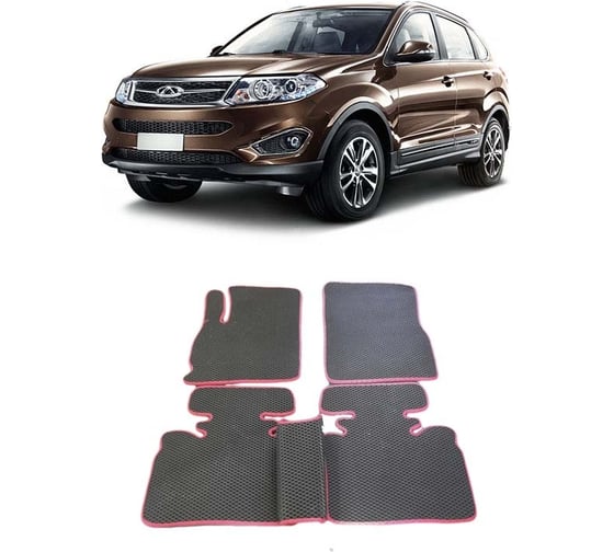 Ковры в салон автомобиля Eva Smart chery tiggo 5 2014 - 2020 эва сота бежевые c красной окантовкой 1105-A1A7-S 1