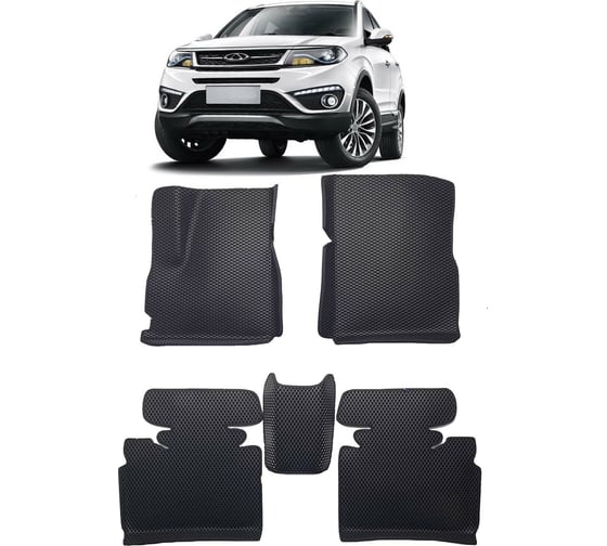 Ковры в салон автомобиля Eva Smart chery tiggo 5 вариант макси 3d 2014 - 2020 эва сота бежевые c коричневой окантовкой 3186-A1A6-S 1