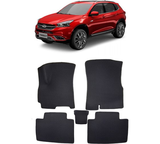 Ковры в салон автомобиля Eva Smart chery tiggo 7 i 2016 - эва сота чёрные c черной окантовкой 2960-B5B5-S 1