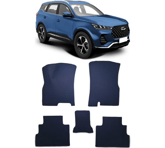 Ковры в салон автомобиля Eva Smart chery tiggo 7 pro i 2020 - эва сота чёрные c черной окантовкой 3354-B5B5-S