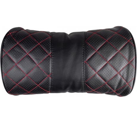 Подушка на подголовник SKYWAY 3318 см кожа иск. перф., черная, строчка красная S08001008