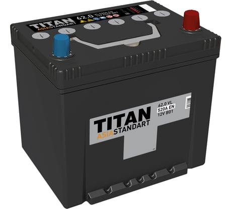 Аккумулятор Titan (9691) ASIA STANDART 62.0 VL B01, обратная полярность, 520А, 230x175x221 4607008886962