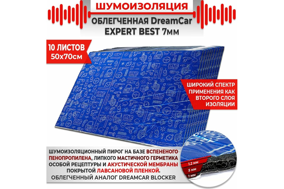 Многослойная шумоизоляция Dreamcar Expert Best 7, уп. 10 листов  DC-000-0887604P1272 - выгодная цена, отзывы, характеристики, фото - купить  в Москве и РФ