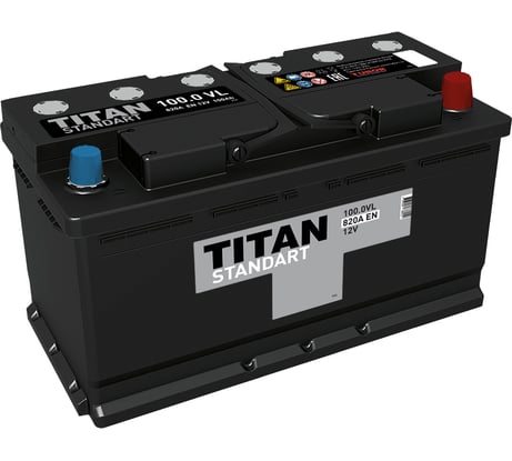 Аккумулятор TITAN STANDART 100.0 VL Обратная полярность, 820 А, 352x175x190 мм 607008888010