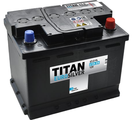 Аккумулятор TITAN EUROSILVER 63.0 VL kamina обратная полярность, 610 А, 242x175x190 мм 4607008887624