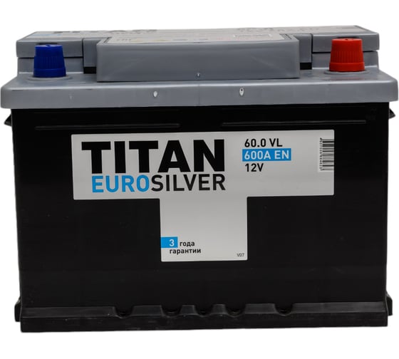 Аккумулятор TITAN EUROSILVER 60.0 VL обратная полярность, низкий, 600 А, 242x175x175 мм 4607008884623