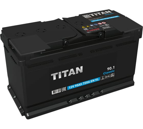 Аккумулятор TITAN CLASSIC 90.1 VL прямая полярность, 720 А, 353x175x190 мм 4607008889925 1