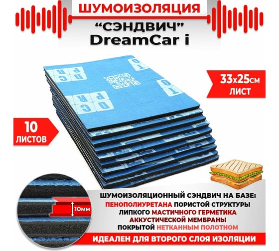 Многослойная шумоизоляция Dreamcar сэндвич I-Pro 33x25см, 10 листов в пачке DC-000-0887556P1282