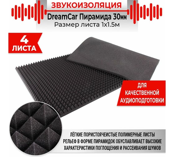 Шумопоглащающий материал Dreamcar для студий Пирамида 30, уп. 4 листа DC-000-0884659P1467