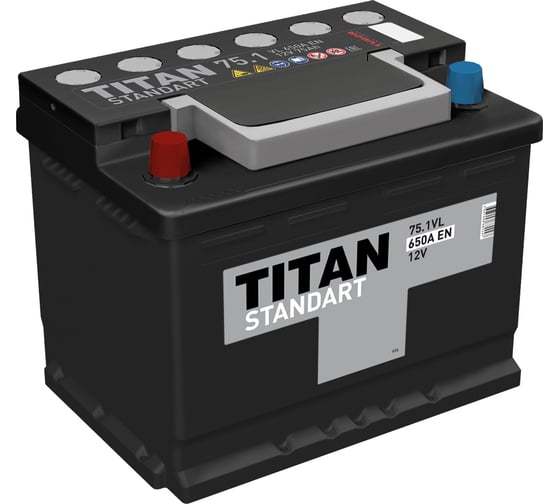 Аккумулятор TITAN STANDART 75.1 VL прямая полярность, 650 А, 276x175x190 мм 4607008882247 - выгодная цена, отзывы, характеристики, фото - купить в Москве и РФ