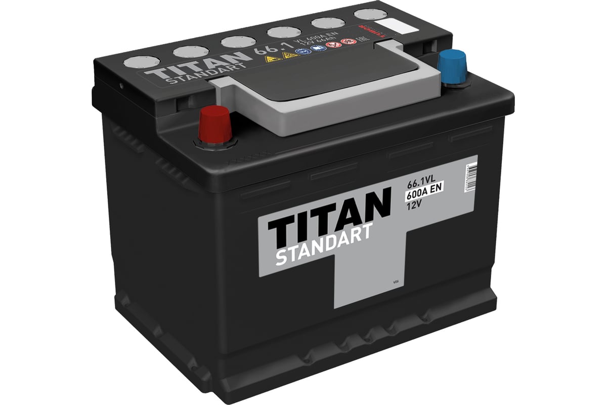 Аккумулятор TITAN STANDART 66.1 VL прямая полярность, 600 А, 276x175x190 мм  4607008882223 - выгодная цена, отзывы, характеристики, фото - купить в  Москве и РФ