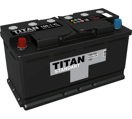 Аккумулятор TITAN STANDART 100.1 VL прямая полярность, 820 А, 352x175x190 мм 4607008888027