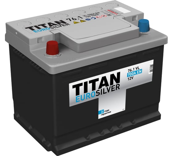 Аккумулятор Titan (850) EUROSILVER 76.1 VL П.П., 700А, 276x175x190 4607008881424 1