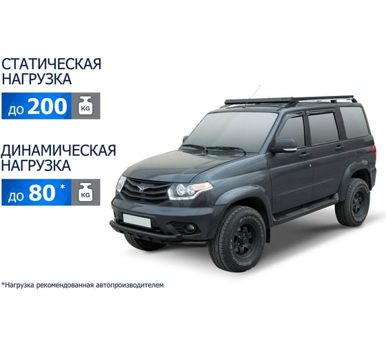 Багажник на крышу авто Rival на рейлинги, УАЗ patriot 2005-2016-, алюминий 6 мм, разборный T.6302.1