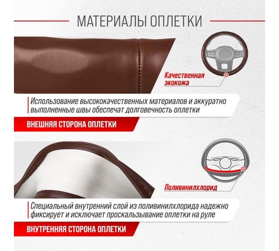 Оплетка SKYWAY Top-11 M коричневая, экокожа S01102499
