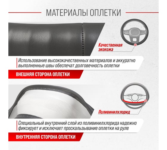 Оплетка SKYWAY Top-12 M серая, экокожа S01102501