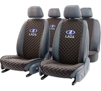 Автомобильные накидки DuffCar из алькантары, полный комплект, черный, с вышивкой №1 24-2471-37В№1