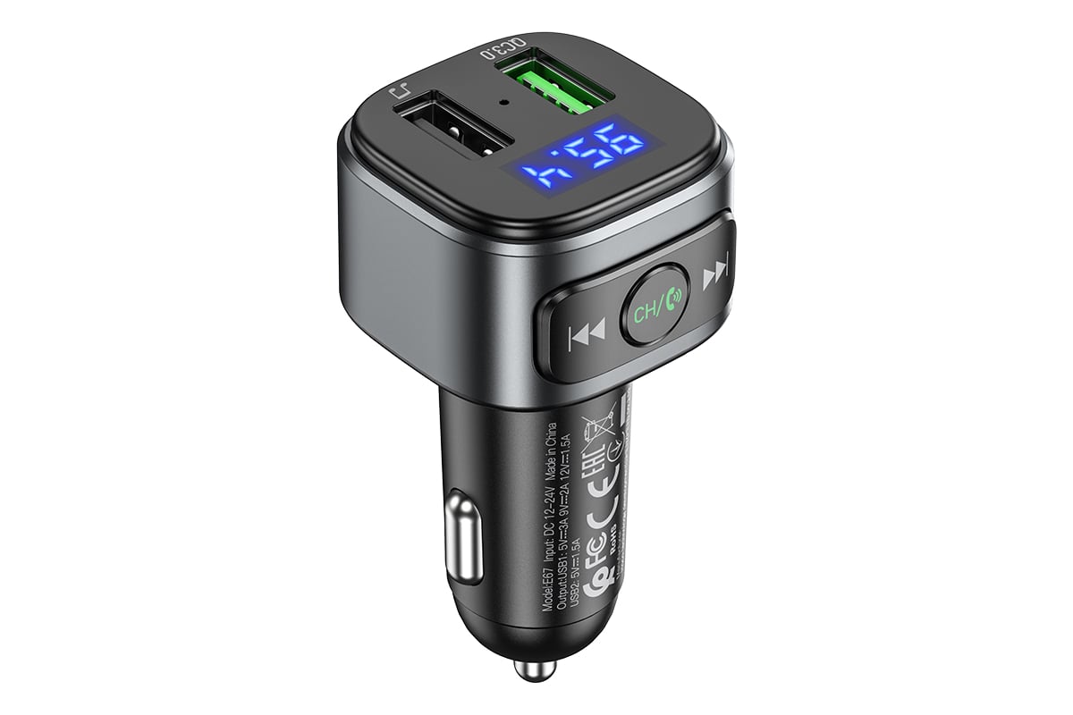 Автомобильное зарядное устройство Hoco E67, bluetooth FM Transmitter,  1xUSB, QC3.0, черный 6931474762122 - выгодная цена, отзывы, характеристики,  фото - купить в Москве и РФ