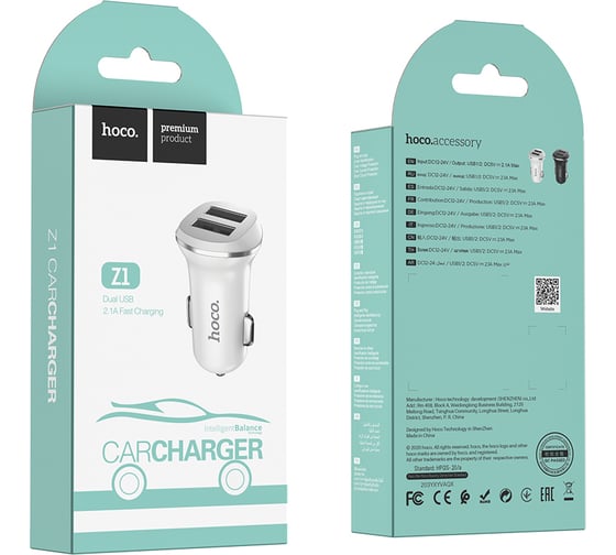 Автомобильное зарядное устройство Hoco Z1, 2xUSB, черный 6957531035909