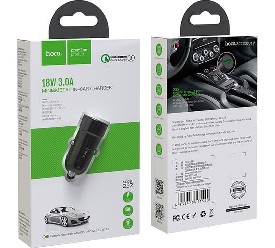 Автомобильное зарядное устройство Hoco Z32, 1xUSB, QC3.0, черный 6931474711540