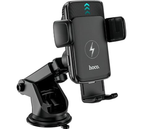 Автомобильный держатель для смартфона Hoco S35, беспровод. зарядка, присоска/воздуховод, черный 6931474761361