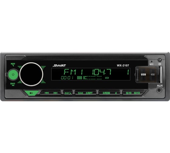 Автомобильный медиа ресивер SWAT 1 din 4x50 Вт, MP3, USB, SD, BT мультицветная подсветка WX-2107 1