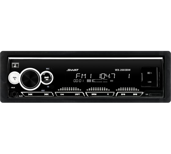 Автомобильный медиа ресивер SWAT 1 din 4x50 Вт, MP3, USB, SD, BT бел. подсветка WX-2003BW
