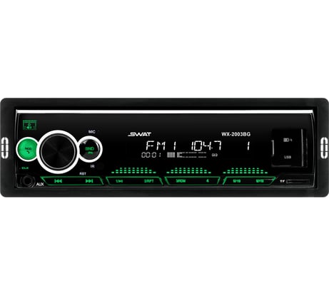 Автомобильный медиа ресивер SWAT 1 din 4x50 Вт, MP3, USB, SD, BT зеленая подсветка WX-2003BG