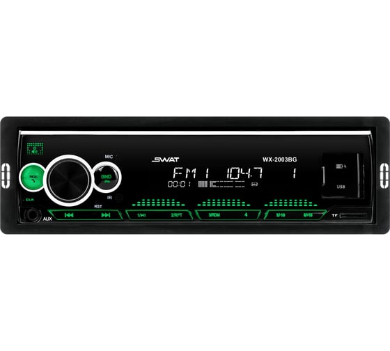 Автомобильный медиа ресивер SWAT 1 din 4x50 Вт, MP3, USB, SD, BT зеленая подсветка WX-2003BG 1