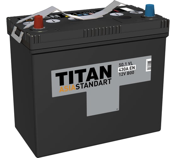 Аккумулятор TITAN ASIA STANDART, 50.1 VL B00 (П.П.) 430А, 236x128x221 4607008887570