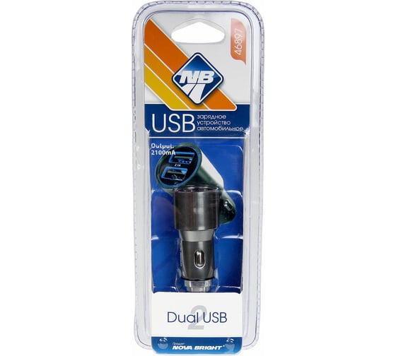 Зарядное устройство для мобильных телефонов Nova Bright 2 USB-порта, 2100мА, 12/24В 46897