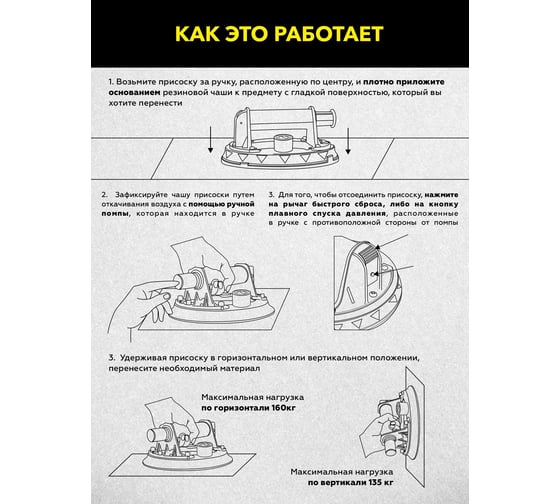 Присоска TECHNICOM с ручной помпой и манометром, нагрузка 160кг, чаша 200мм TC-F160