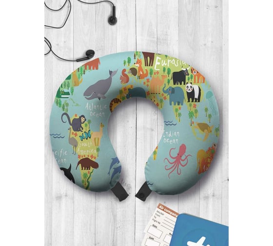 Туристическая дорожная подушка для путешествий в самолете/машине AMBESONNE веселая карта trp_11545 1