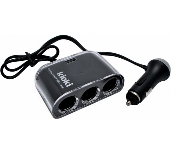 Черный разветвитель прикуривателя на 3 гнезда c USB KIOKI CA300 0975608016
