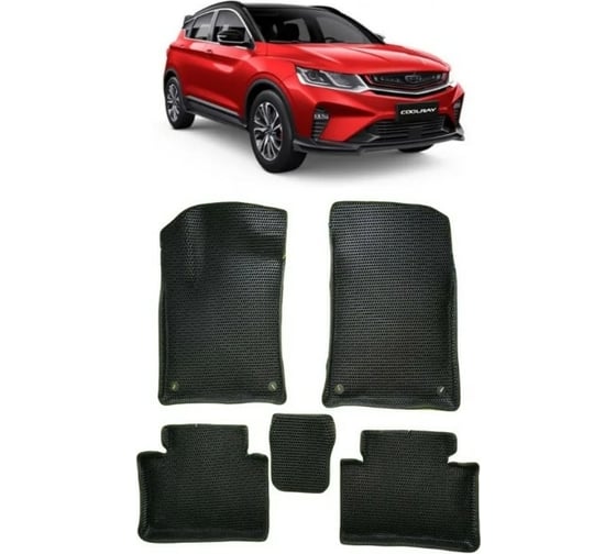 Ковры в салон автомобиля Eva Smart для geely coolray вариант макси 3d 2020 -, эва сота, черные c бежевой окантовкой 3721-B5A1-S 1