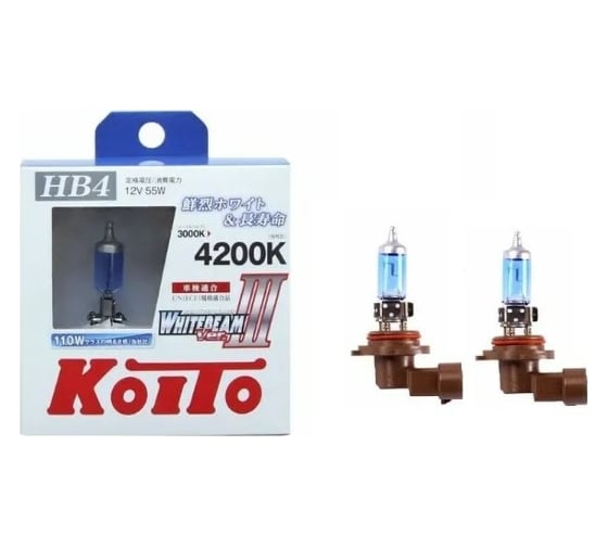 Высокотемпературная лампа KOITO Whitebeam 9006, HB4, 12 В, 55 Вт, 110 Вт, 4200 K уп. 1 шт. 0757W 117803 1