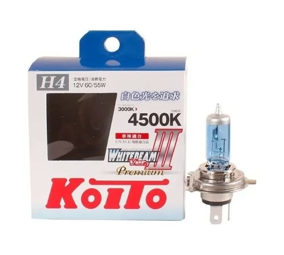 Высокотемпературная лампа KOITO Whitebeam Premium H4, 12 В, 60/55 Вт, 135/125 Вт, 4500 K, комплект 2 шт. P0744W 121021