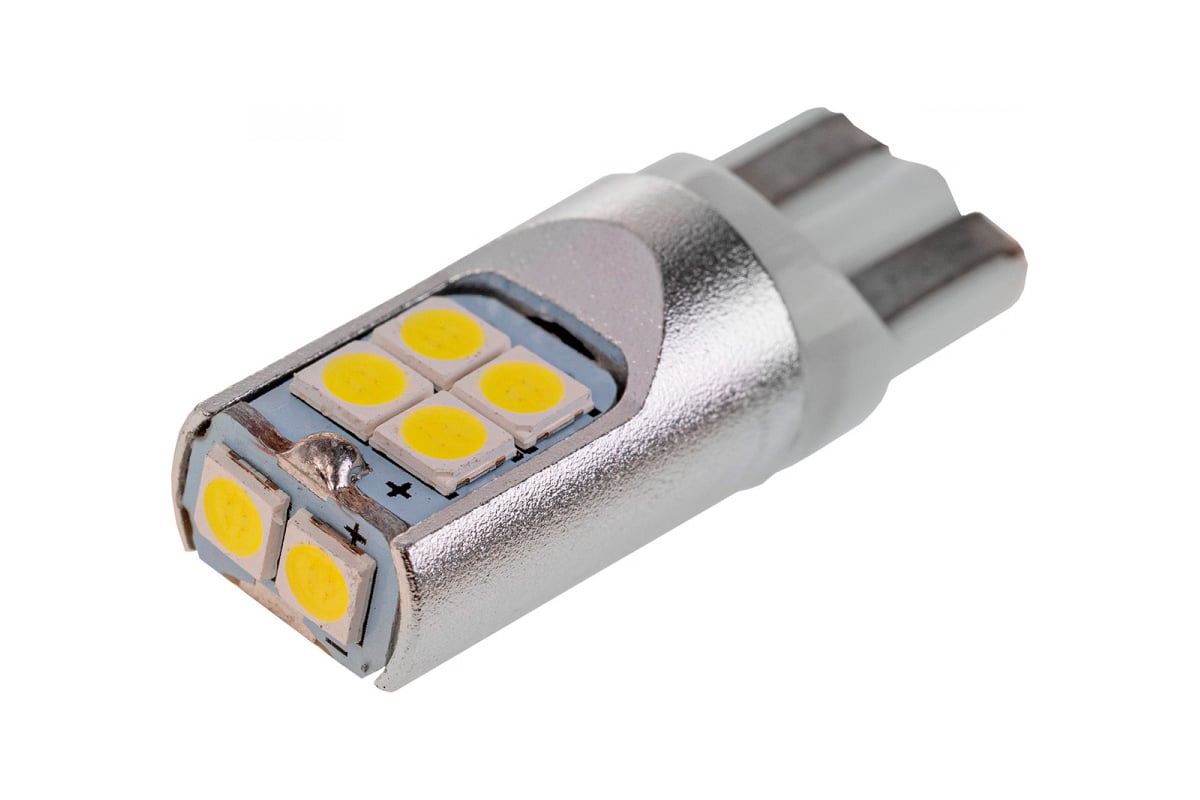 Автолампа SKYWAY диод T10 (W5W), 12-24V, 10 SMD диодов, 1-конт биполярная с  обманкой белая, салон, габариты, номер, стопы S08202092 - выгодная цена,  отзывы, характеристики, фото - купить в Москве и РФ