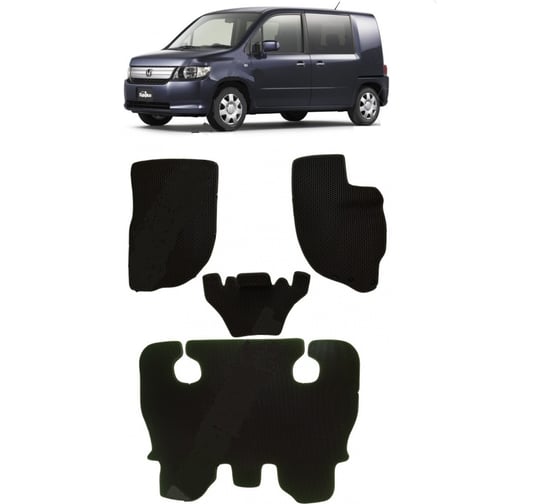 Ковры в салон автомобиля Eva Smart для honda mobilio spike i правый руль рестайлинг 2004-2008, эва сота, серые c синей окантовкой 2332-B1B2-S 1