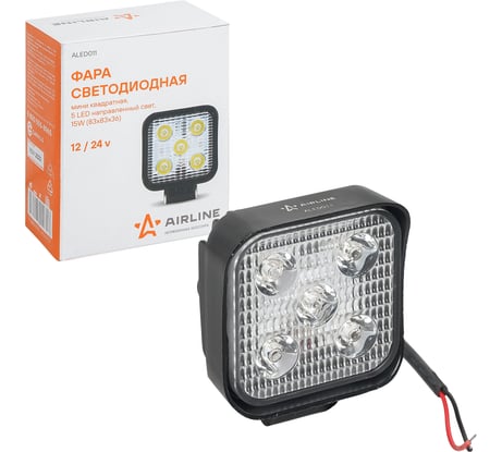 Светодиодная фара AIRLINE мини, квадратная, 5 LED направленный свет, 15 Вт, 12/24 В ALED011
