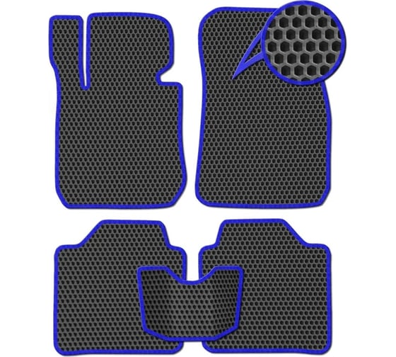 Ковры в салон автомобиля Eva Smart chery tiggo 8 7мест 2020 - эва сота чёрные c синей окантовкой 3284-B5B2-S 1