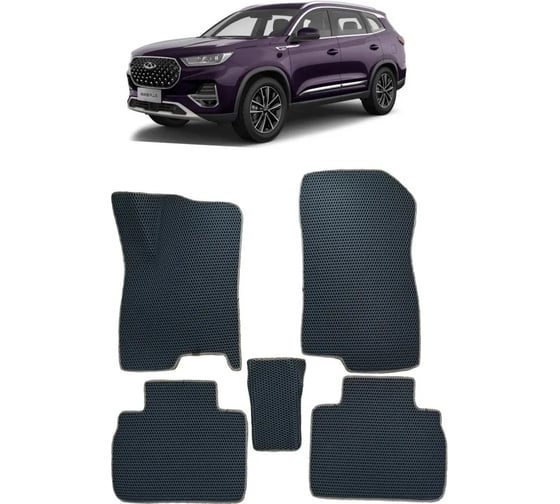 Ковры в салон автомобиля Eva Smart chery tiggo 8 pro 5мест 2020 - эва сота бежевые c коричневой окантовкой 3428-A1A6-S 1