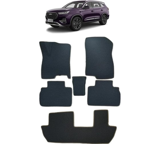 Ковры в салон автомобиля Eva Smart chery tiggo 8 pro 7мест 2020 - эва сота серые c серой окантовкой 3429-B1B1-S
