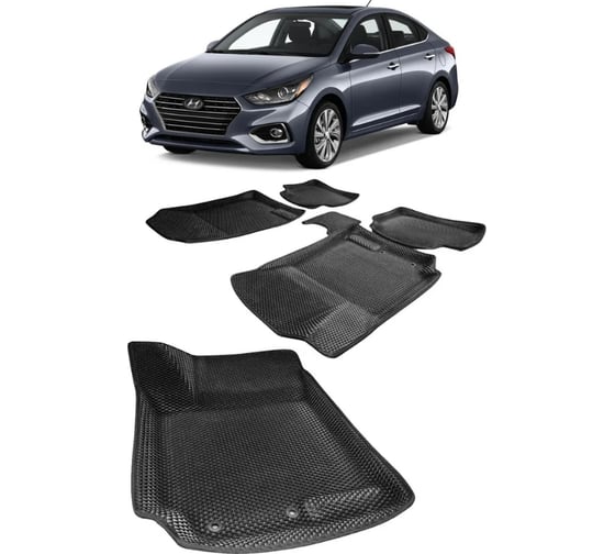 Ковры Eva Smart в салон автомобиля hyundai solaris ii седан пресс борта 2017 - эва сота синие c бежевой окантовкой 3607-B2A1-S