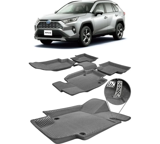 Ковры Eva Smart в салон автомобиля toyota rav 4 v (xa50) пресс борта 2018 - эва сота красные c коричневой окантовкой 3613-A7A6-S