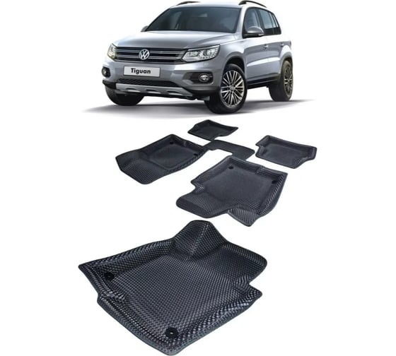 Ковры Eva Smart в салон автомобиля volkswagen tiguan i пресс борта 2007 - 2016 эва сота синие c красной окантовкой 3561-B2A7-S 1